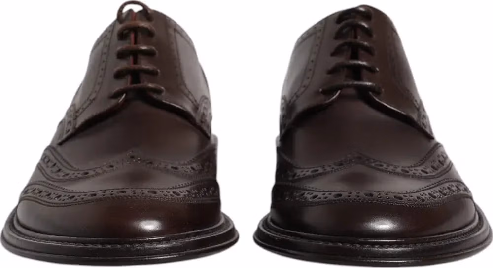 Brown Leather Derby Wingtip Lace Up Formal Dress Shoes