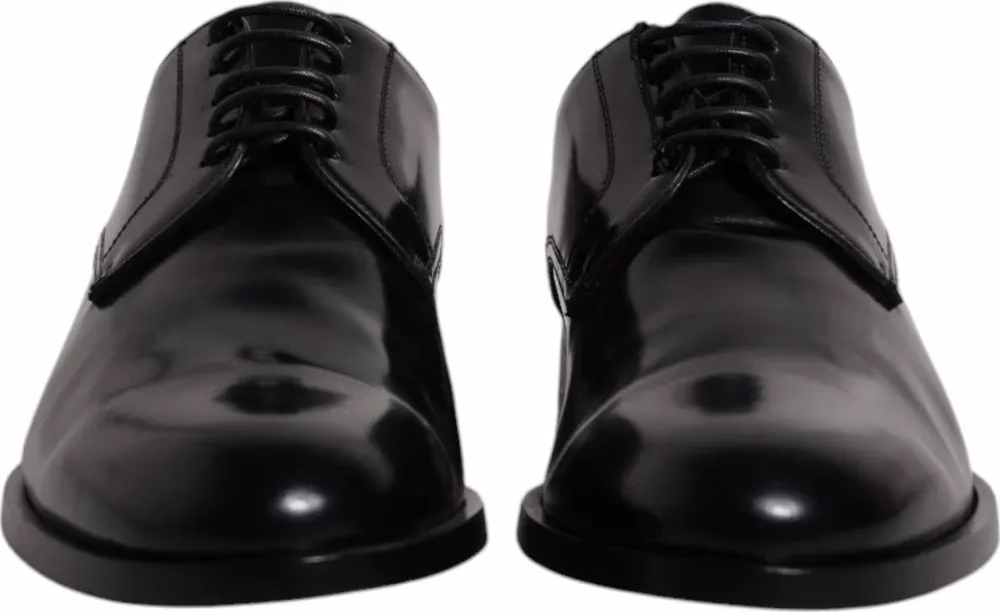 Black Calfskin Leather Derby Lace Up Formal Dress Shoes