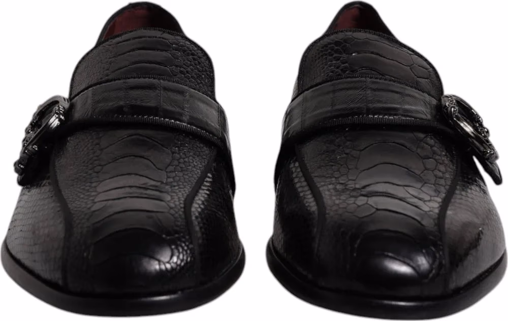 Black Exotic Leather DG Logo Loafers Formal Dress Shoes