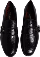 Black Exotic Leather DG Logo Loafers Formal Dress Shoes 2