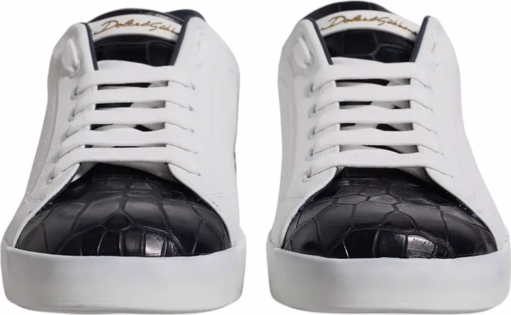 White Black Leather Portofino Sneakers Shoes