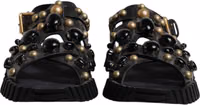 Black Leather Studded Slides Sandals Shoes 1