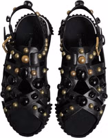 Black Leather Studded Slides Sandals Shoes 2