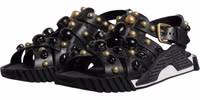 Black Leather Studded Slides Sandals Shoes 3