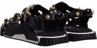 Black Leather Studded Slides Sandals Shoes 4