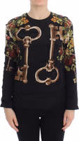 Black Key Floral Print Silk Blouse Top 1