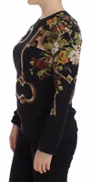 Black Key Floral Print Silk Blouse Top 2