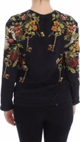 Black Key Floral Print Silk Blouse Top 3