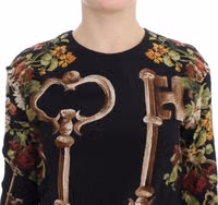 Black Key Floral Print Silk Blouse Top 5