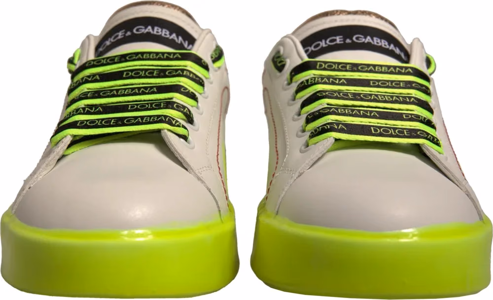 White Yellow Portofino Leather Sneakers Shoes