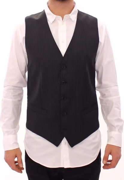 Gray Striped Wool Single Breasted Vest