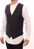 Gray Striped Wool Single Breasted Vest 2