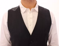 Gray Striped Wool Single Breasted Vest 4