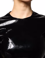 Black Patent Leather Puff Sleeves Mini Dress 4