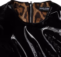 Black Patent Leather Puff Sleeves Mini Dress 5