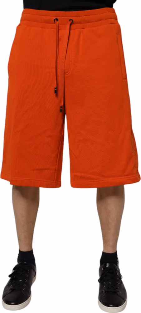 Red Cotton Blend Mid Waist Men Bermuda Shorts