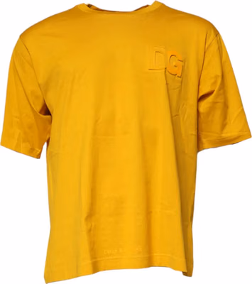 Dark Yellow Logo Cotton Men Crew Neck T-shirt