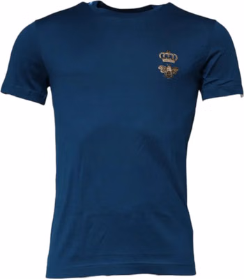 Blue Crown Bee Cotton Men Crew Neck T-shirt