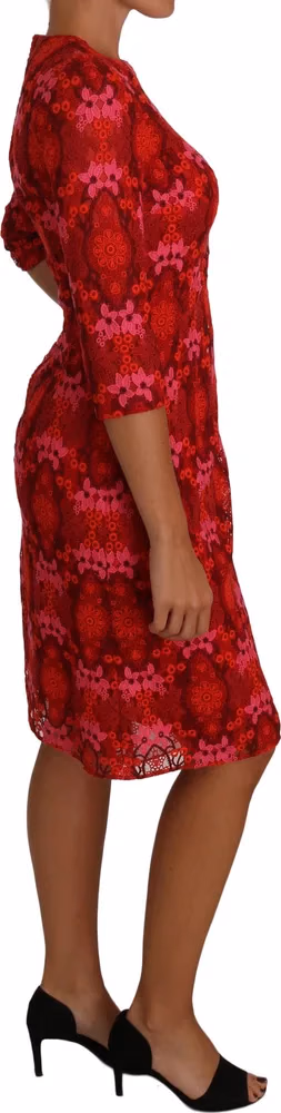 Floral Crochet Lace Red Pink Sheath Dress