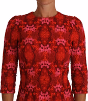 Floral Crochet Lace Red Pink Sheath Dress 2