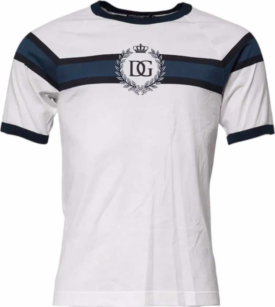 White Logo Print Cotton Men Crew Neck T-shirt