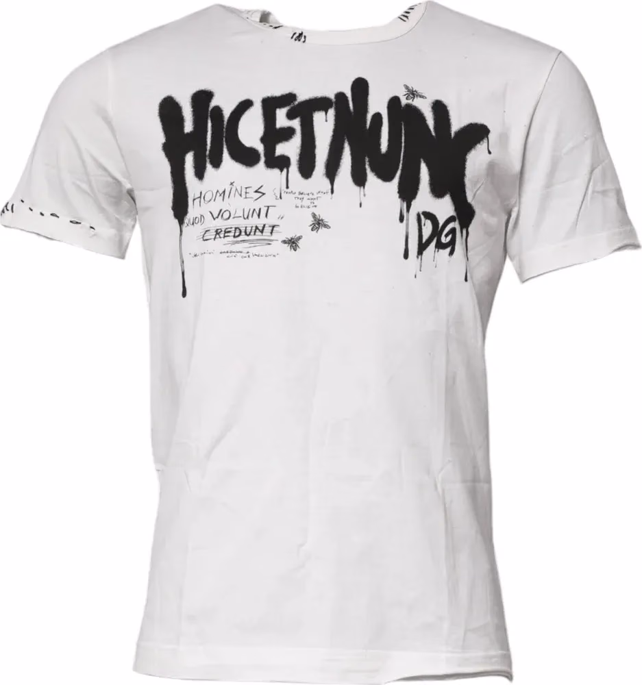 White Graphic Print Cotton Crew Neck T-shirt
