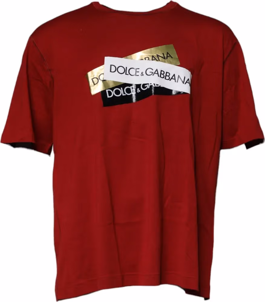 Red Logo Tape Cotton Crew Neck T-shirt