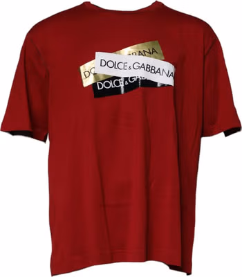 Red Logo Tape Cotton Crew Neck T-shirt