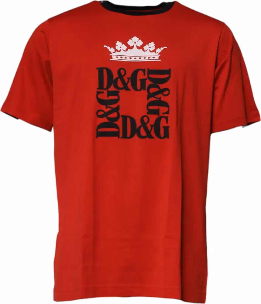 Red Logo Crown Cotton Crew Neck T-shirt
