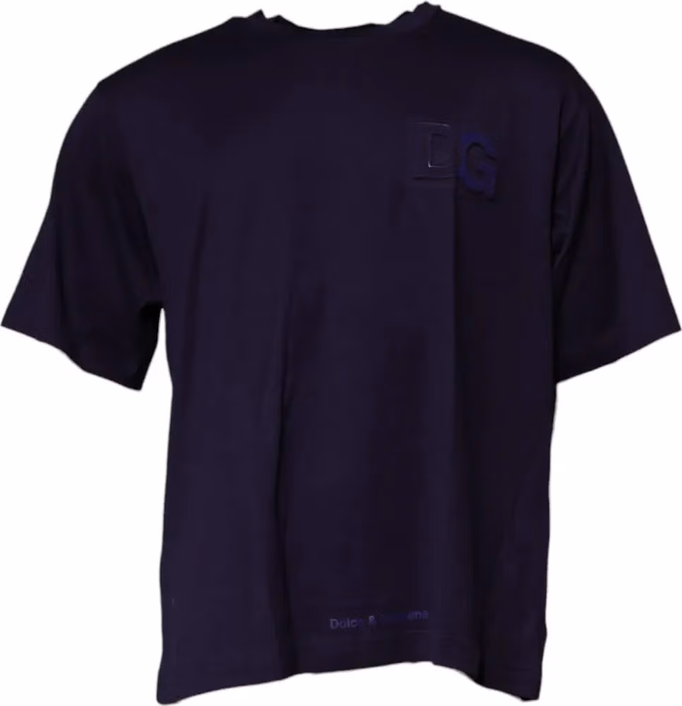 Navy Blue DG Logo Cotton Crew Neck T-shirt