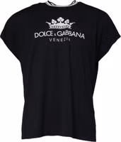 Dark Blue Logo Crown Cotton Crew Neck T-shirt 1