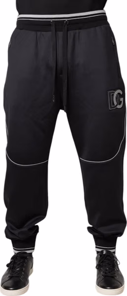 Black Polyester Logo Jogger Pants