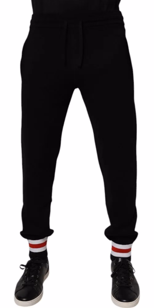 Black Wool Mid Waist Jogger Sweatpants Pants