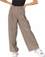 Beige Elastane Casual Pants 1