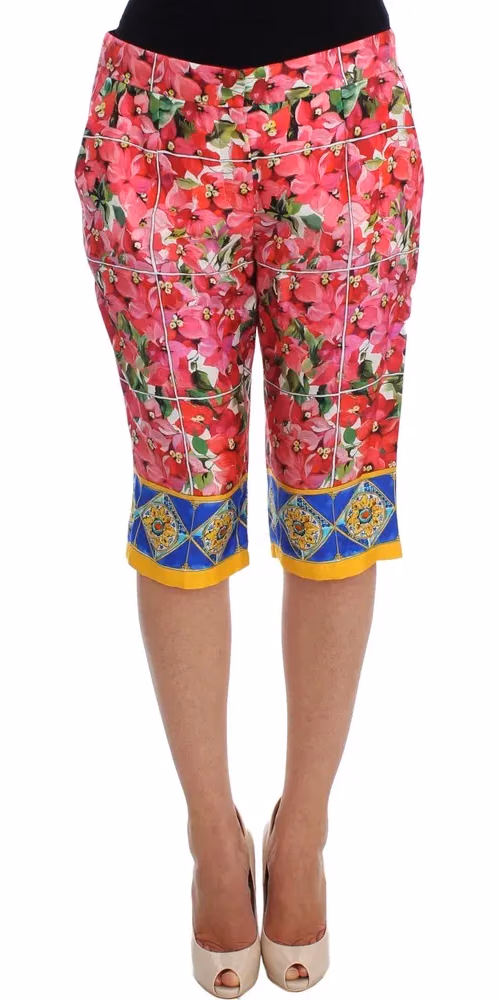 Multicolor Floral Knee Capris Shorts Pants