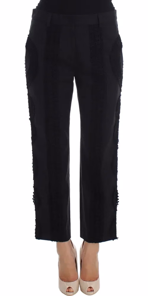 Black Cotton Stretch Torero Capris Pants