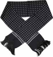 Black White Polka Dotted Silk Skinny Fringes Scarf 1