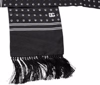 Black White Polka Dotted Silk Skinny Fringes Scarf 2