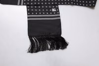 Black White Polka Dotted Silk Skinny Fringes Scarf 3