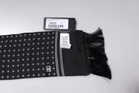Black White Polka Dotted Silk Skinny Fringes Scarf 4