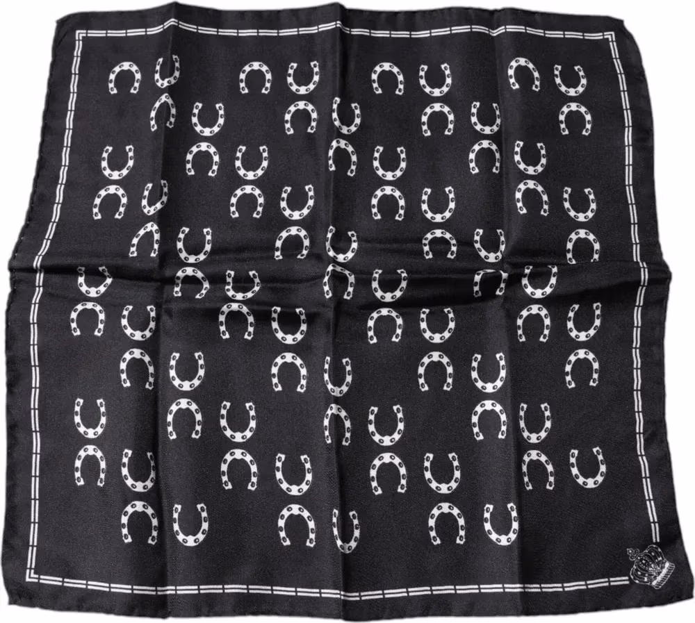 Black Horseshoe Silk Square Handkerchief Scarf