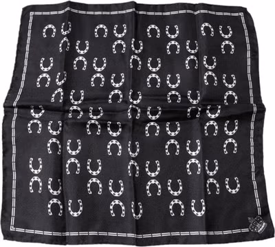 Black Horseshoe Silk Square Handkerchief Scarf