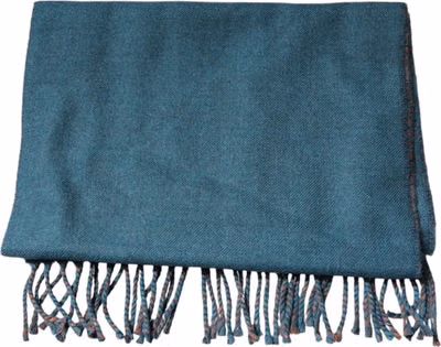 Blue Green Wool Fringes Wrap Shawl Scarf