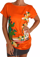 Silk Orange Lemon Crystal T-shirt Top 3