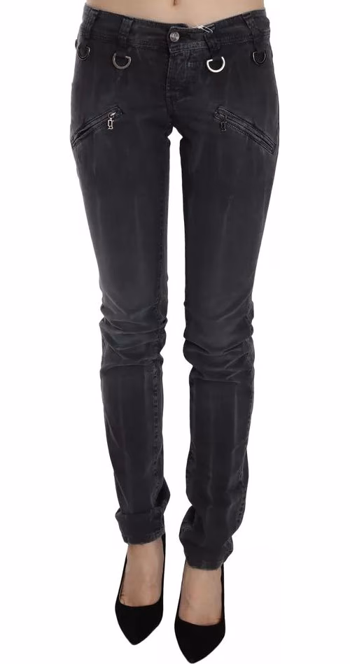 Grey Washed Low Waist Zipper Side Skinny Denim Jeans