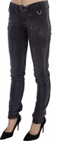 Grey Washed Low Waist Zipper Side Skinny Denim Jeans 3