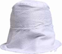 White Polyester Wide Brim Bucket Hat 1