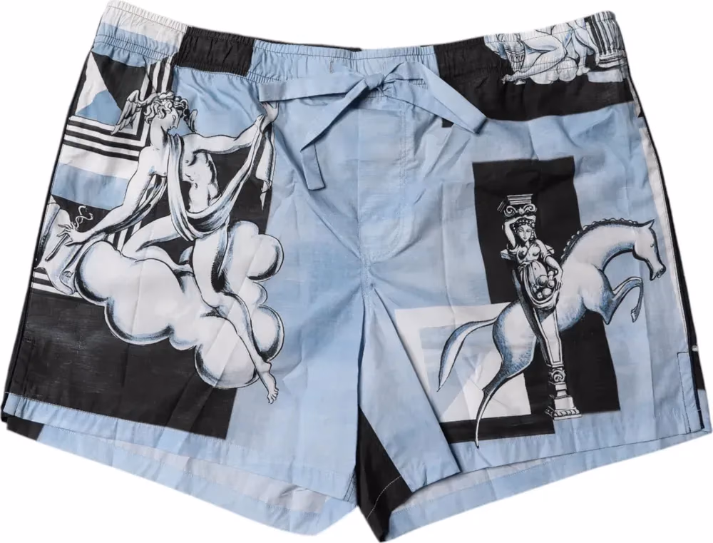 Blue Statue Print Cotton Mens Shorts