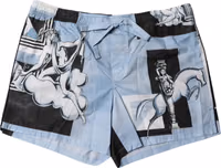 Blue Statue Print Cotton Mens Shorts 1