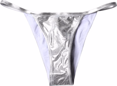 Silver Polyester Beachwear Bikini Bottom Swimwear
